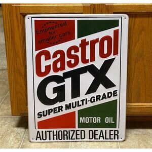 Vtg 1989 Castrol GTX Motor Oil Authorized Dealer Metal Sign 24x18 Embossed 45B